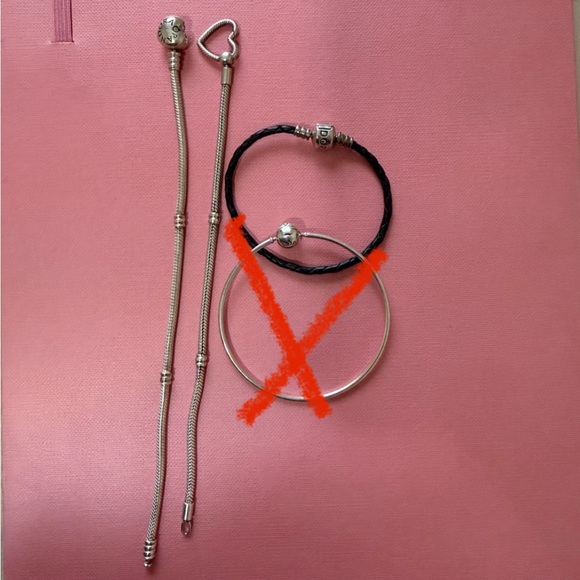 3 Pandora Moments Sterling Silver Bracelet Bundle Heart Clasp Leather Set - Picture 3 of 11